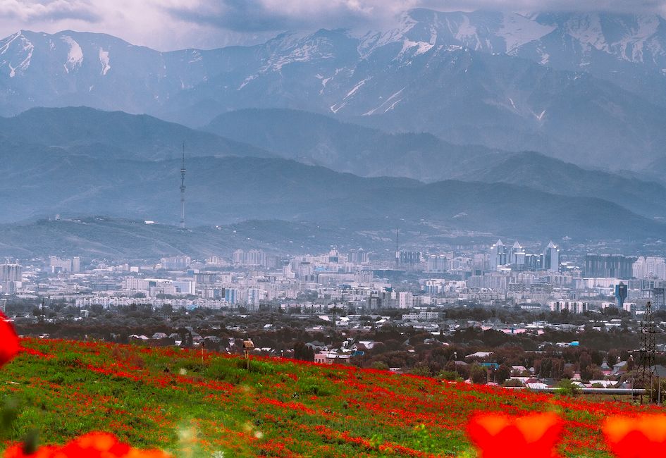 Алматы в окружении гор Тянь-Шаня